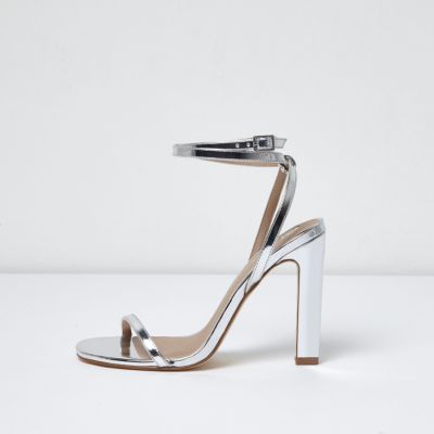 Silver faux leather ankle tie sandal